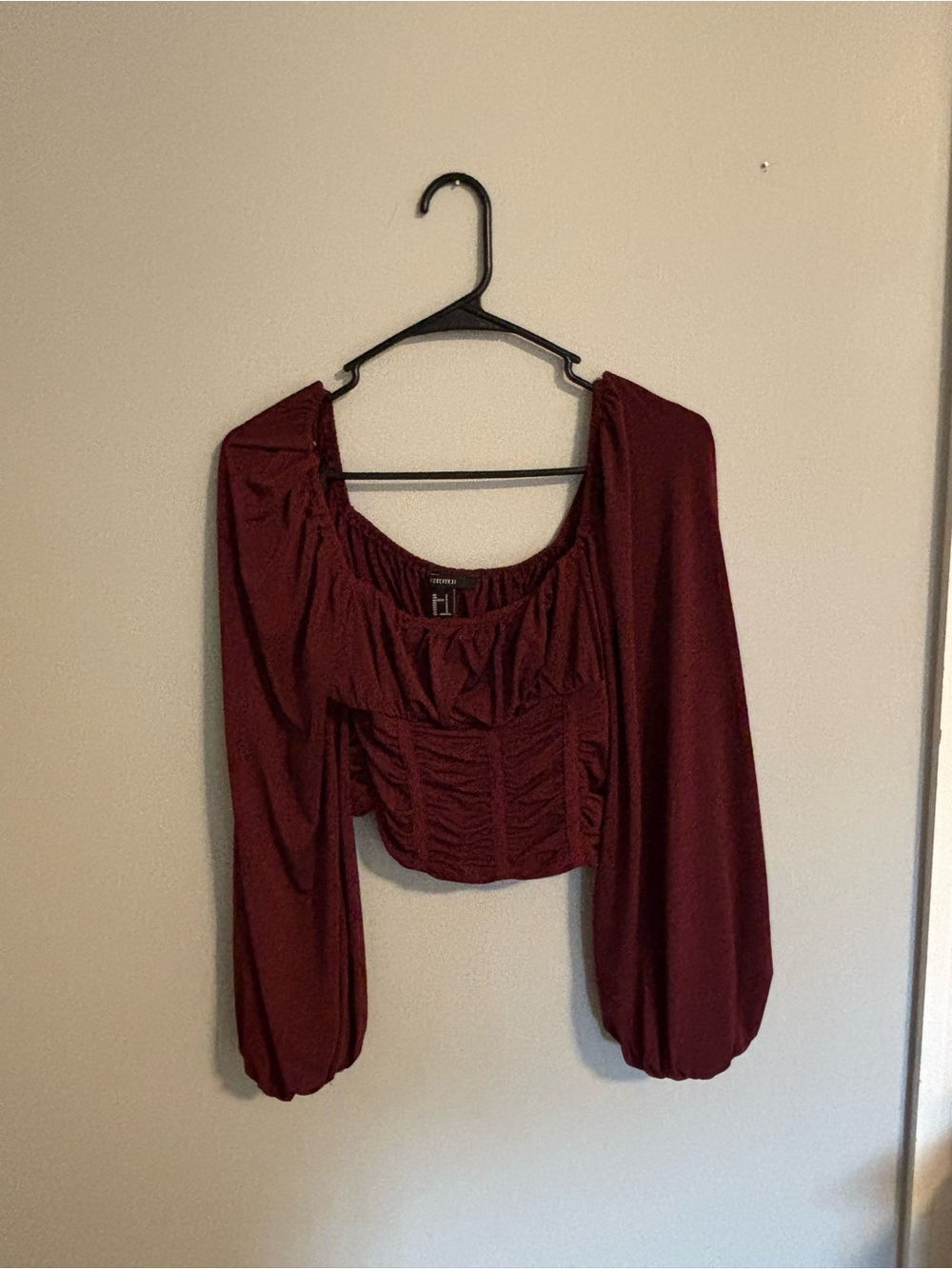 Forever 21 Burgundy Ruched Square-Neck Crop Top